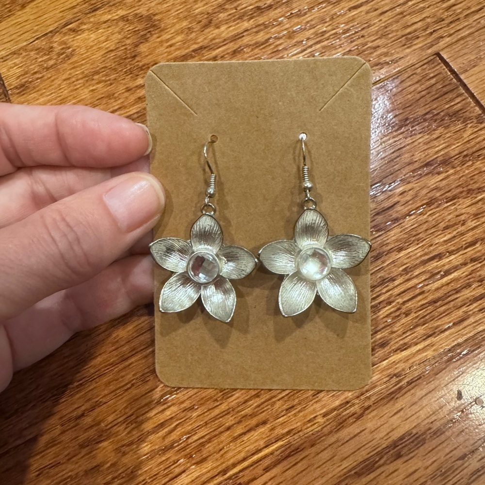 Silver‎ Floral Earrings